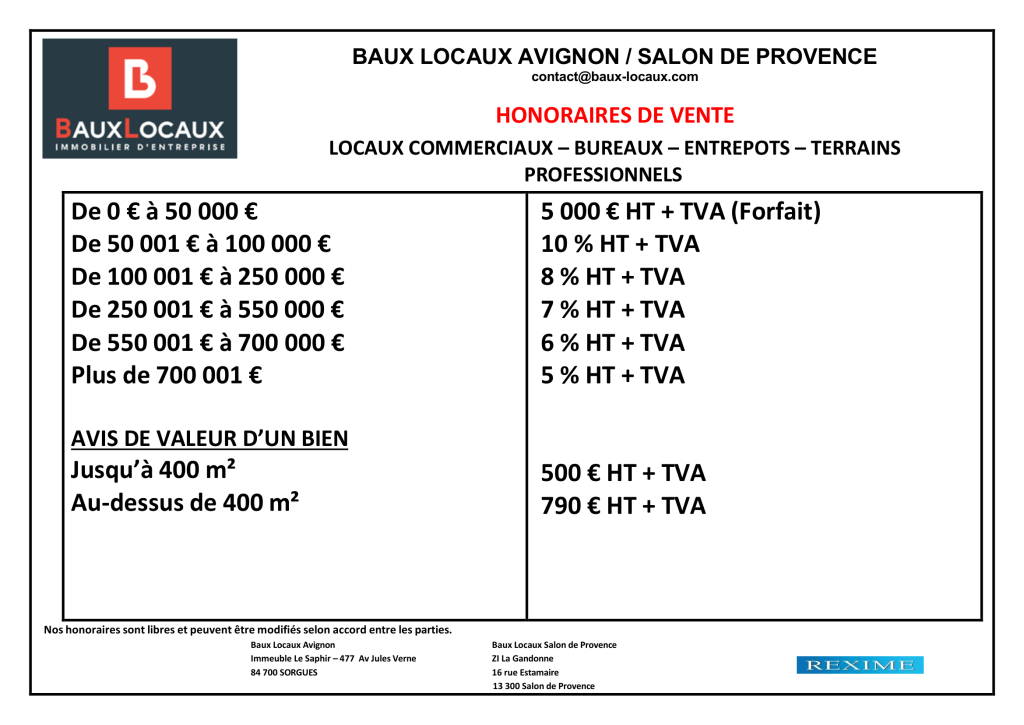 HONORAIRES VENTE AVIGNON BL 1
